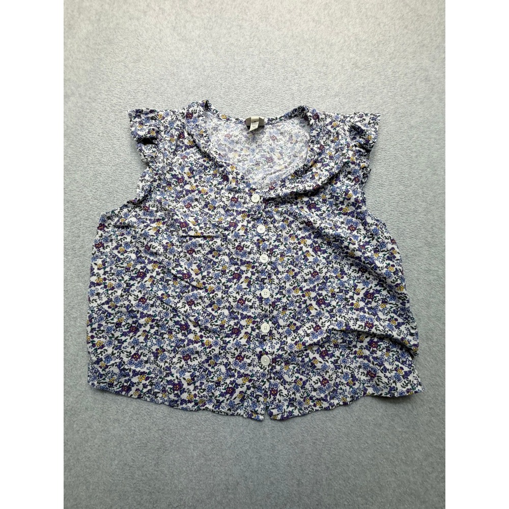 St Johns Bay Womens 2X Floral Ruffle Sleeve Linen Blend Button Front Blouse Top